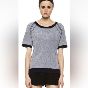 ALC A.L.C. Women's Crewneck Haight Short Sleeves Knit Sweater Blue White Size S